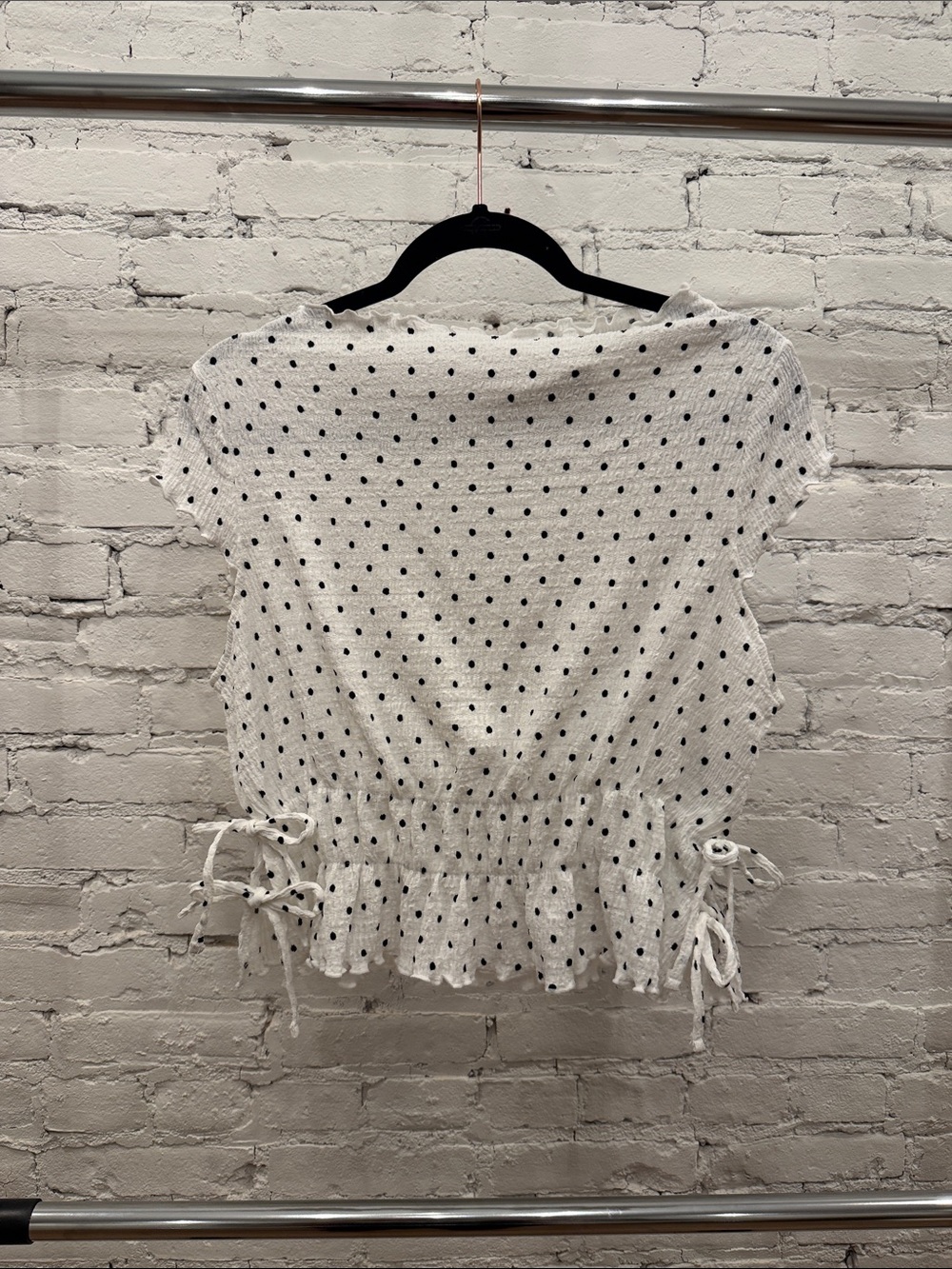 Divided White Polka Dot Short Sleeve Peplum Top